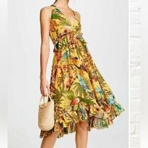FARM Rio size small tropical floral Hawaiian Multicolor Artistic midi dress vaca